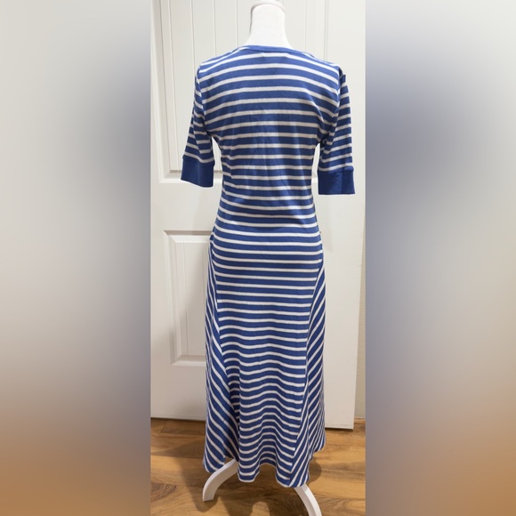 Lauren Ralph Lauren Striped Waffle-Knit Cotton Henley Dress Midi Blue White Sz M - Picture 5 of 10